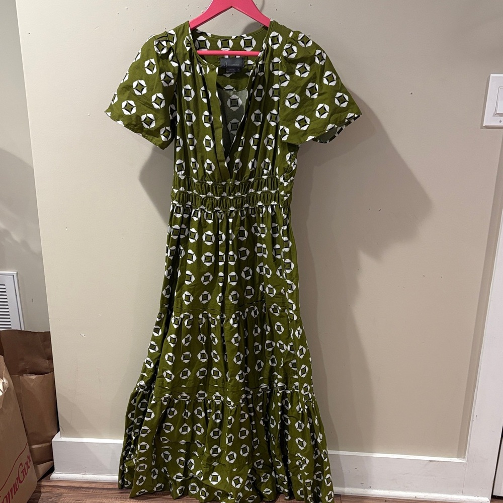 Anthropologie Olive Geometric Maxi Dress